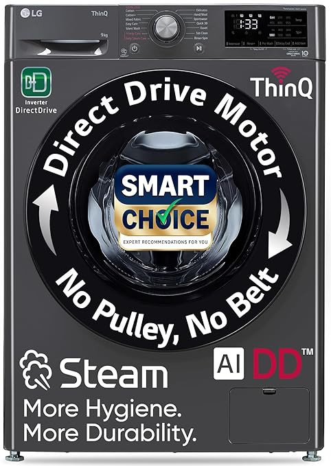 LG Smart Choice, 9 Kg, 5 Star, AI Direct Drive Technology, Steam, 6 Motion DD & Wi-Fi Fully-Automatic Front Load Washing Machine (FHP1209Z5M, Intelligent & Convenient Fabric Care, Middle Black)