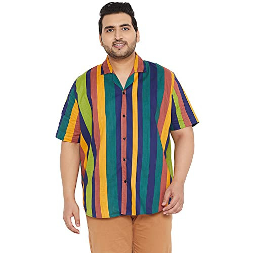 Instafab Plus Men's Multicolour Awning Striped Shirt For Casual Wear | Spread Collar | Short Sleeve | Button Closure | Shirt Crafted With Comfort Fit For Everyday Wear