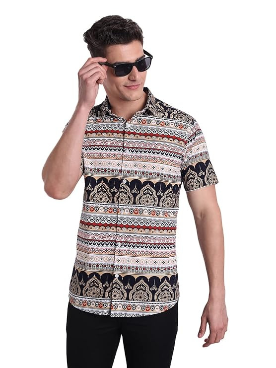 Majestic Man Slim Fit Cotton Casual Printed Shirt for Men