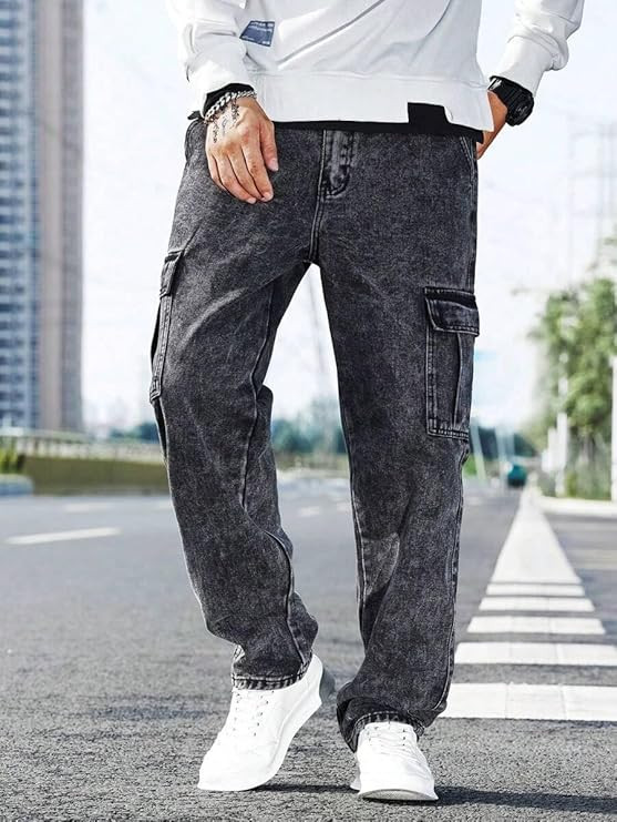 TAGAS Men Loose Fit Men's Flip Pocket Jeans || Mens Stylish Cotton Loose Fit Denim Cargo || Multi-Pocket Styling Pant||