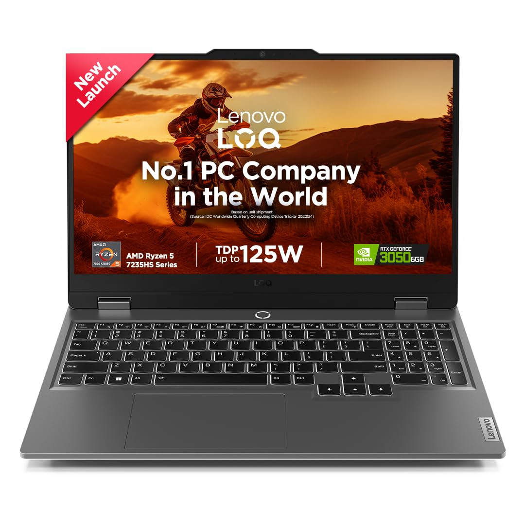 Lenovo LOQ, AMD Ryzen 5 7235HS, NVIDIA RTX 3050 6GB, 24GB RAM, 512GB SS SSD, 15.6"(39.6cm), Windows 11, Office Home 2024, Grey, 2.4Kg, 83JC00EFIN, 100% sRGB, 3 Mon. Game Pass Gaming Laptop