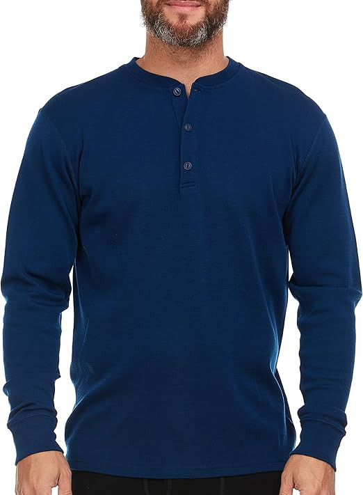 Long Sleeve Men's Henley - 100% Merino Wool - 3 Button Front Closure - Casual Shirt