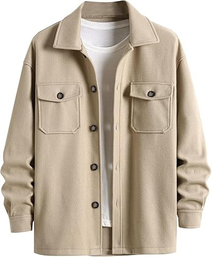 ZAFUL Men's Solid Color Flap Pocket Single Breasted Woolen Blend Coat Turn Down Collar Long Sleeve Jacket