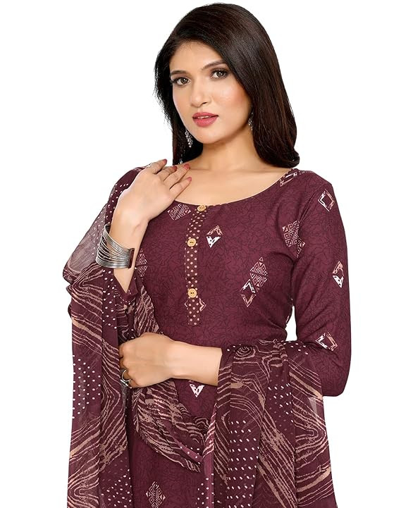 Yashika Women's Crepe Printed Unstitched Dress Material & Unstitched Salwar Suit Material With Dupatta_AZ-YS-P4-KUNDAN PURPLE