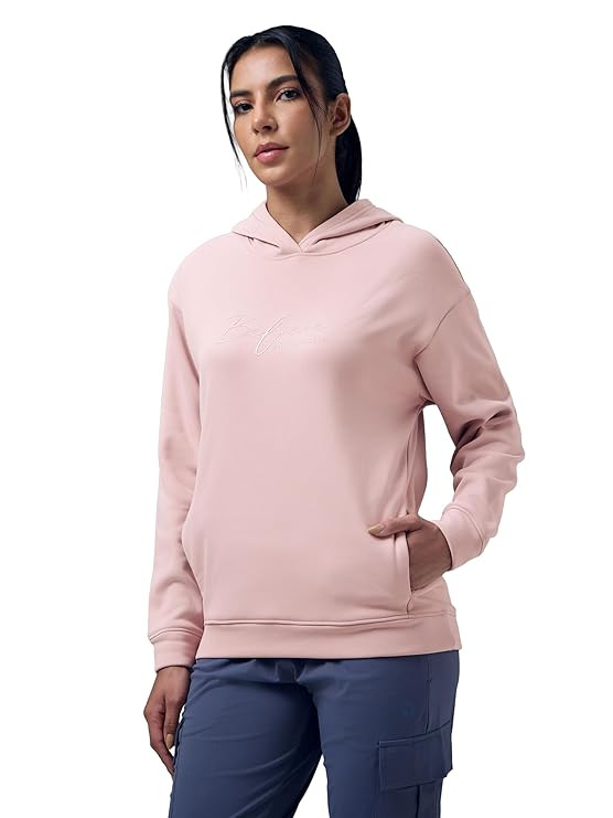TECHNOSPORT Women's Regular Fit Graphic Print Hooded Neck Full Sleeve Technowarm+ Sweatshirt for Casual & Regular Use