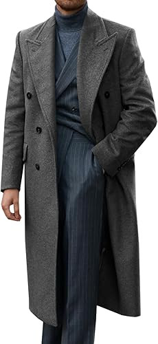 Runcati Mens Wool Blend Casual Trench Coat Notched Collar Lapel Long Jacket Peacoat Double Breasted Classic Winter Overcoat.